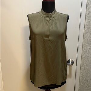 Calvin Klein Green Sleeveless Blouse with Mandarin Collar